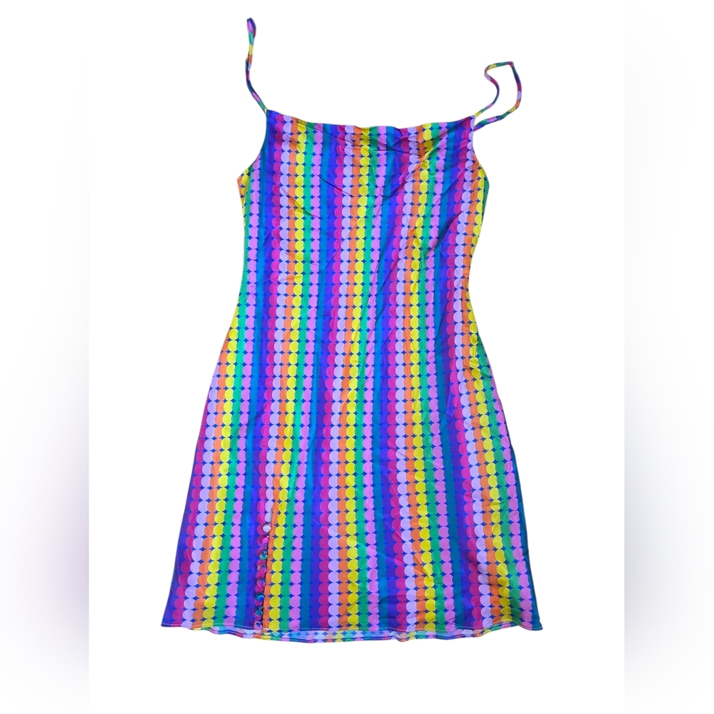 Olivia Rubin Silk Blend Multicolor Polka Dot Mini Slip Dress Button Detail Sz 4